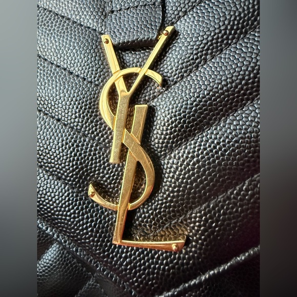 Yves Saint Laurent Quilted Black Clutch with Gold Emblem - Picture 2 of 9